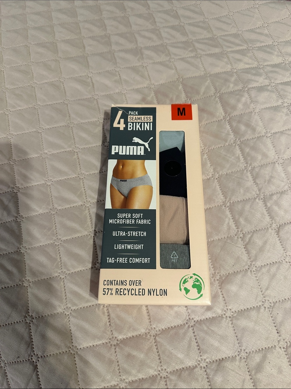 Puma 4-Pack Seamless Bikini Underwear - Black, Gray, Beige, Light Blue